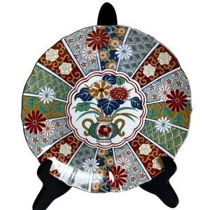 Arita Imari Fan 10” Scalloped Gilded Edge Dinner Plate Japan Urn Flowers Design